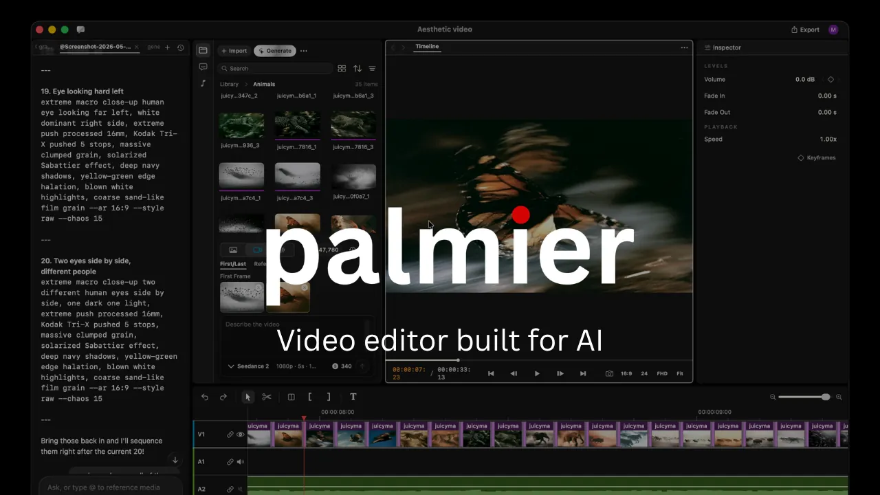 Palmier Pro video editor timeline and preview.